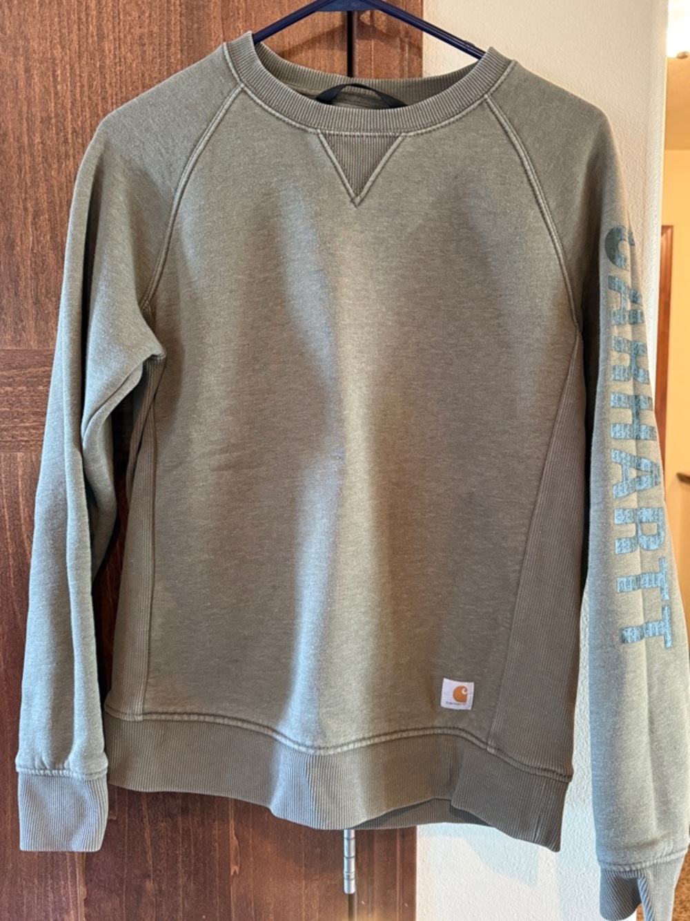 Carhartt Olive Green Men’s Crewneck Sweatshirt with Sleeve Logo